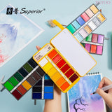 Superior 36/48/60Colors Watercolor Paint Set Foldable Pigment Paint with Water Brush Pen Travel Water Color Artists Art Supplies