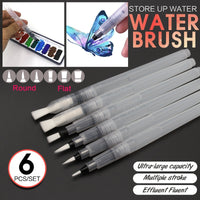 Superior 6Pcs Different Shape Large Capacity Barrel Water Pen Watercolor Painting Pen Calligraphy Drawing Art Supplies