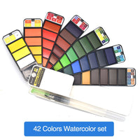 Superior Solid Watercolor Paint Set With Water Brush Pen Foldable Travel Water Color Pigment 18/25/33/42 Colors