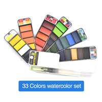 Superior Solid Watercolor Paint Set With Water Brush Pen Foldable Travel Water Color Pigment 18/25/33/42 Colors