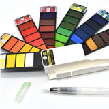 Superior Solid Watercolor Paint Set With Water Brush Pen Foldable Travel Water Color Pigment 18/25/33/42 Colors