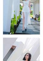 AOOKDRESS summer dress new famous wind commuter temperament hair stitching thin pure white chiffon dress long skirt