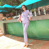 AOOKDRESS summer new professional women's pants suit Korean commuter temperament OL striped small suit was thin and long pants women