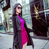 AOOKDRESS autumn/winter dress new commuter temperament in the long fur stitching leather coat show thin windcoat coat girl