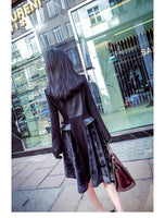 AOOKDRESS autumn/winter dress new commuter temperament in the long fur stitching leather coat show thin windcoat coat girl