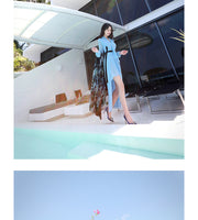 AOOKDRESS summer dress new style elegant temperament sexy fork holiday long skirt long-sleeved chiffon dress 1909