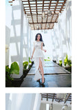 AOOKDRESS summer dress new famous wind commuter temperament hair stitching thin pure white chiffon dress long skirt