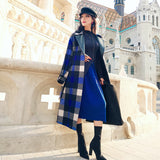 AOOKDRESS autumn and winter new commuter temperament pu leather stitching contrast tartan coat coat women