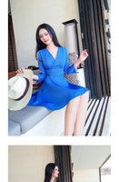 AOOKDRESS summer dress new Korean commuter temperament off-the-shoulder slim slim skirt solid color V-neck pleated dress