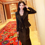 AOOKDRESS Spring Dress New Skirt Set Stylish Sexy Lace Stitched Sleeveless Dress Long Skirt Suede Jacket Boomer