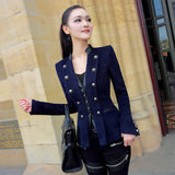 AOOKDRESS autumn and winter new commuter temperament Joker pu stitching slim woolen coat Tide girl