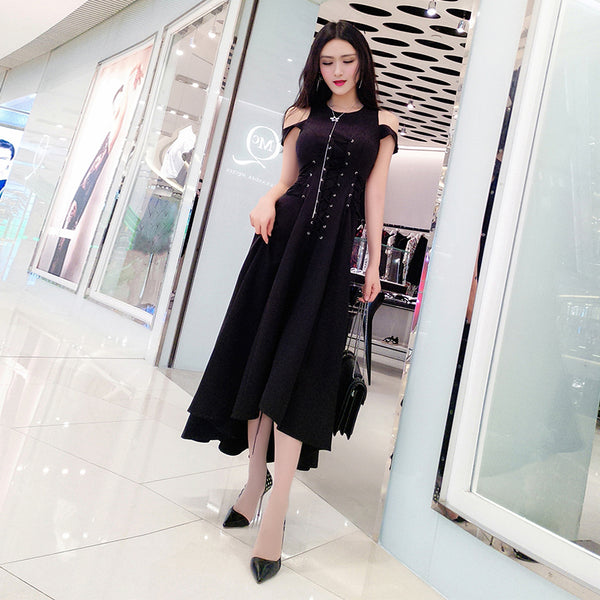 AOOKDRESS summer dress new Korean version of the famous style commute temperament show thin solid color large swing tie dress long skirt