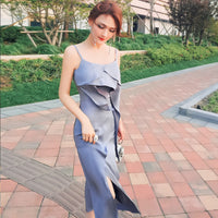 AOOKDRESS summer dress new celebrity style sexy sling thin solid color side open fork chiffon dress long skirt