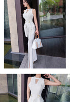 Aookdress summer dress new style socialite style commuting temperament women's pants suit sleeveless base shirt split eyelet wide leg pants