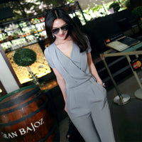 AOOKDRESS summer dress new professional pants set sexy V collar thin temperament chiffon shirt straight tube slim long pants