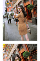 AOOKDRESS autumn and winter new Korean version of slim and slim suede belt trench coat-style bottoming dress