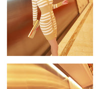 AOOKDRESS autumn and winter clothing new Korean commuter temperament was thin and slim, hit color bag hip striped bottoming sweater women