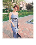 AOOKDRESS summer dress new celebrity style sexy sling thin solid color side open fork chiffon dress long skirt