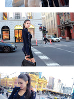 AOOKDRESS autumn and winter new commuter temperament Joker pu stitching slim woolen coat Tide girl