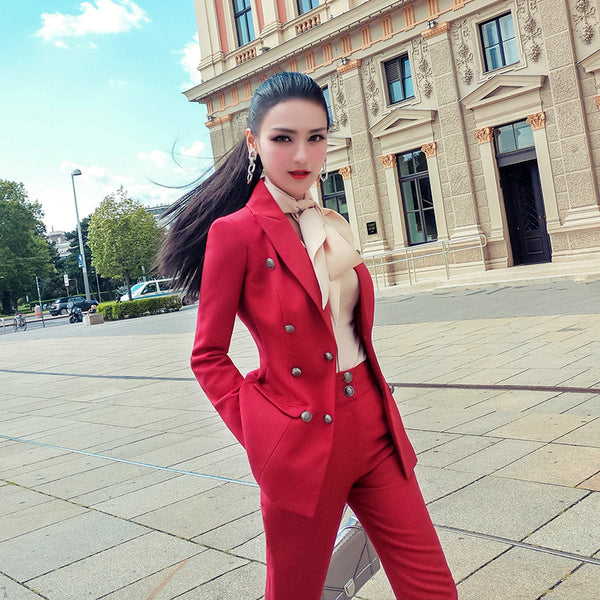 Aookdress spring new professional dress women's pants suit commuting temperament show thin suit coat micro La pants two piece women's suit