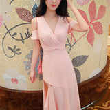 AOOKDRESS summer dress new Korean version of the famous style temperament v collar thin wrap chest sexy open-cut chiffon dress long skirt