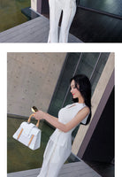 Aookdress summer dress new style socialite style commuting temperament women's pants suit sleeveless base shirt split eyelet wide leg pants