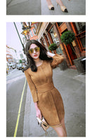 AOOKDRESS autumn and winter new Korean version of slim and slim suede belt trench coat-style bottoming dress