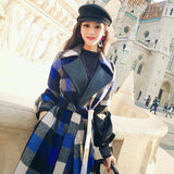 AOOKDRESS autumn and winter new commuter temperament pu leather stitching contrast tartan coat coat women