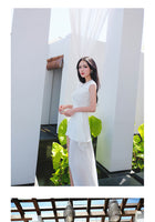 AOOKDRESS summer dress new famous wind commuter temperament hair stitching thin pure white chiffon dress long skirt