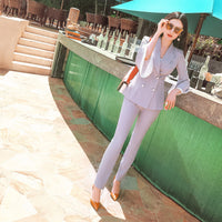 AOOKDRESS summer new professional women's pants suit Korean commuter temperament OL striped small suit was thin and long pants women