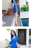 AOOKDRESS summer dress new Korean commuter temperament off-the-shoulder slim slim skirt solid color V-neck pleated dress