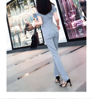 AOOKDRESS summer dress new professional pants set sexy V collar thin temperament chiffon shirt straight tube slim long pants