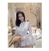 AOOKDRESS  professional wear spring wear new large size ladies skirt tie bow top long sleeve chiffon shirt bottoming shirt