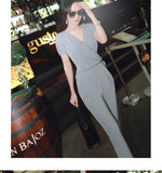 AOOKDRESS summer dress new professional pants set sexy V collar thin temperament chiffon shirt straight tube slim long pants