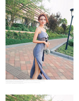 AOOKDRESS summer dress new celebrity style sexy sling thin solid color side open fork chiffon dress long skirt