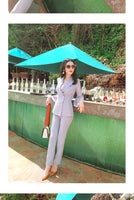 AOOKDRESS summer new professional women's pants suit Korean commuter temperament OL striped small suit was thin and long pants women