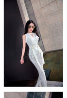 Aookdress summer dress new style socialite style commuting temperament women's pants suit sleeveless base shirt split eyelet wide leg pants