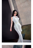 Aookdress summer dress new style socialite style commuting temperament women's pants suit sleeveless base shirt split eyelet wide leg pants