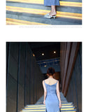 AOOKDRESS summer dress new celebrity style sexy sling thin solid color side open fork chiffon dress long skirt