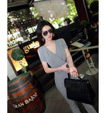 AOOKDRESS summer dress new professional pants set sexy V collar thin temperament chiffon shirt straight tube slim long pants