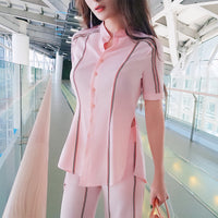 AOOKDRESS summer new striped women's trousers suit, short pants, slimming, bottoming shirt, small suit jacket, three-piece female