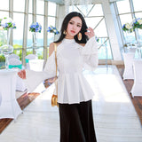 AOOKDERSS summer dress new Korean version of the commuter temperament sexy off-the-shoulder pleated skirt swing horn sleeve hanging neck shirt top girl