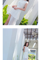 AOOKDRESS summer dress new famous wind commuter temperament hair stitching thin pure white chiffon dress long skirt