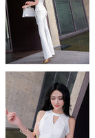 Aookdress summer dress new style socialite style commuting temperament women's pants suit sleeveless base shirt split eyelet wide leg pants