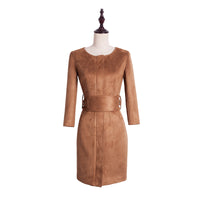 AOOKDRESS autumn and winter new Korean version of slim and slim suede belt trench coat-style bottoming dress