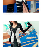 AOOKDRESS spring/summer dress new professional wear commuter temperament thin slim striped hit color medium-length bottom knit sweater