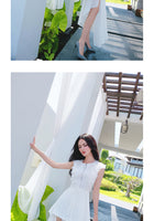 AOOKDRESS summer dress new famous wind commuter temperament hair stitching thin pure white chiffon dress long skirt