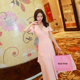 AOOKDRESS summer dress new Korean version of the famous style temperament v collar thin wrap chest sexy open-cut chiffon dress long skirt