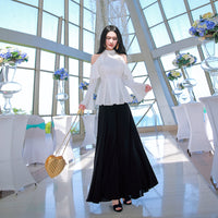 AOOKDERSS summer dress new Korean version of the commuter temperament sexy off-the-shoulder pleated skirt swing horn sleeve hanging neck shirt top girl