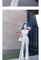 Aookdress summer dress new style socialite style commuting temperament women's pants suit sleeveless base shirt split eyelet wide leg pants